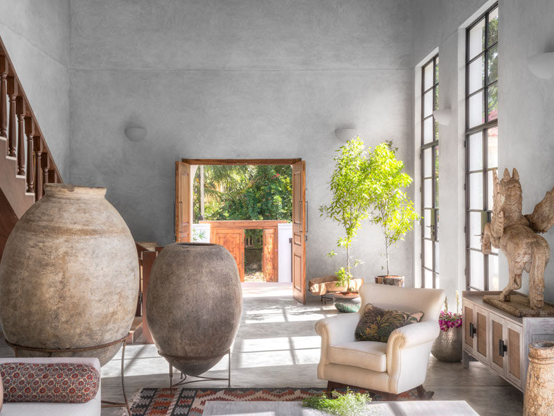 The large vintage Afghan planters with stands are from Rangeela, Goa – Beautiful Homes